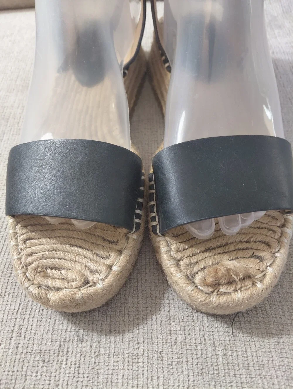 ANTONIO MELANI Black Leather Espadrille Platform Sandals Size 9.5